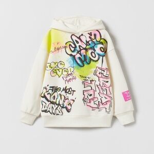 ZARA Graffiti Hoodie Juniors Size 13-14 Calm Mood The Most Iconic Days